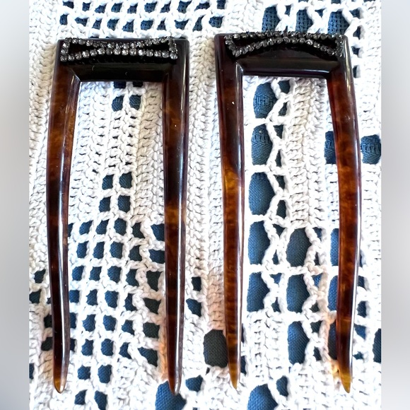 Matched Pair Antique Victorian Hair Combs Rhinestone embellishments